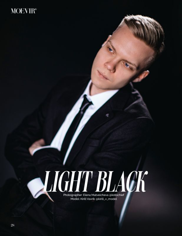 MOEVIR Magazine · Париж — Серия моих работ в жанре мужской студийный портрет опубликована в парижском журнале о моде и арт-фотографии MOEVIR Magazine. Эдиториал «Light Black» — 6 разворотов — 1/6